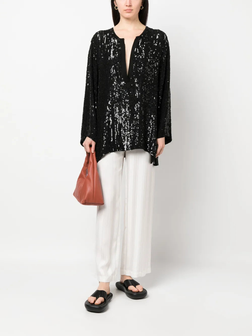 Long-Sleeve Sequin Blouse