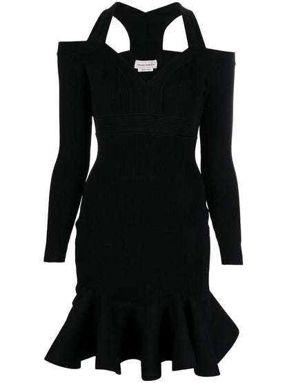V-Neck Knitted Mini Dress