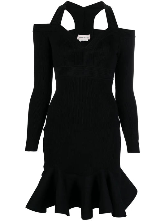 V-Neck Knitted Mini Dress