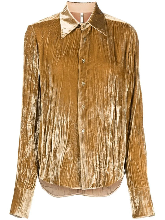 Crusched Velvet Crinckle-Finish Shirt