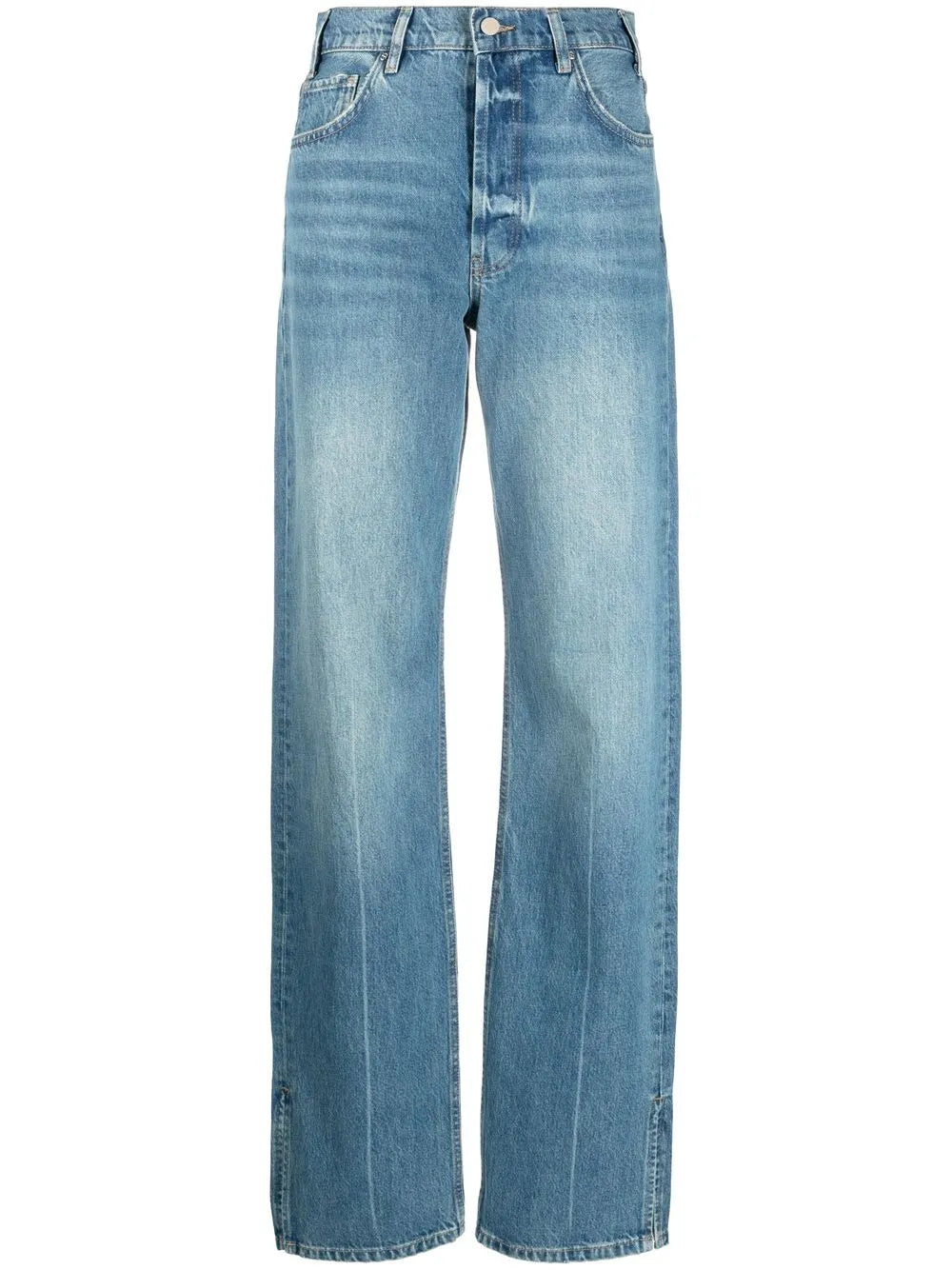 Ankle-Slit Straight-Leg Jeans