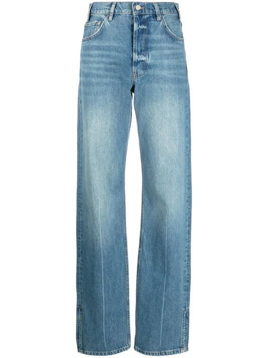 Ankle-Slit Straight-Leg Jeans