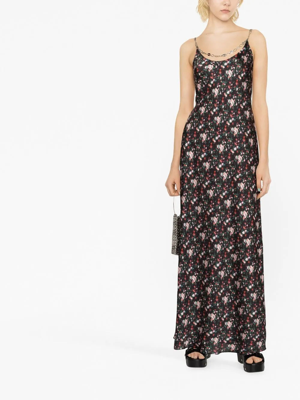 Floral-Print Chain-Link Maxi Dress