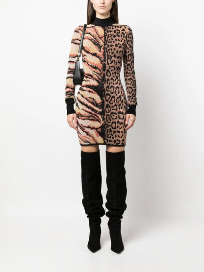 Animal-Print Knitted Midi Dress