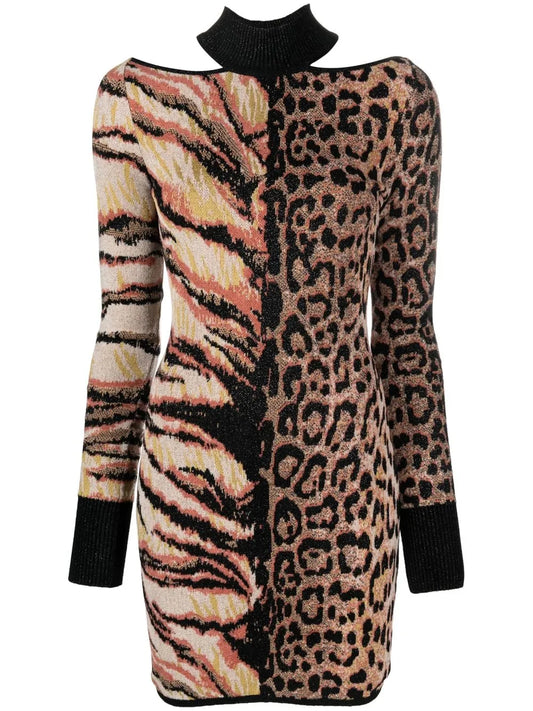 Animal-Print Knitted Midi Dress