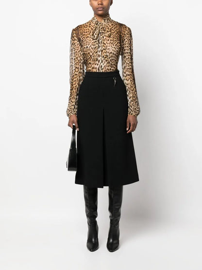 Leopard-Print Sheer Pussybow Blouse