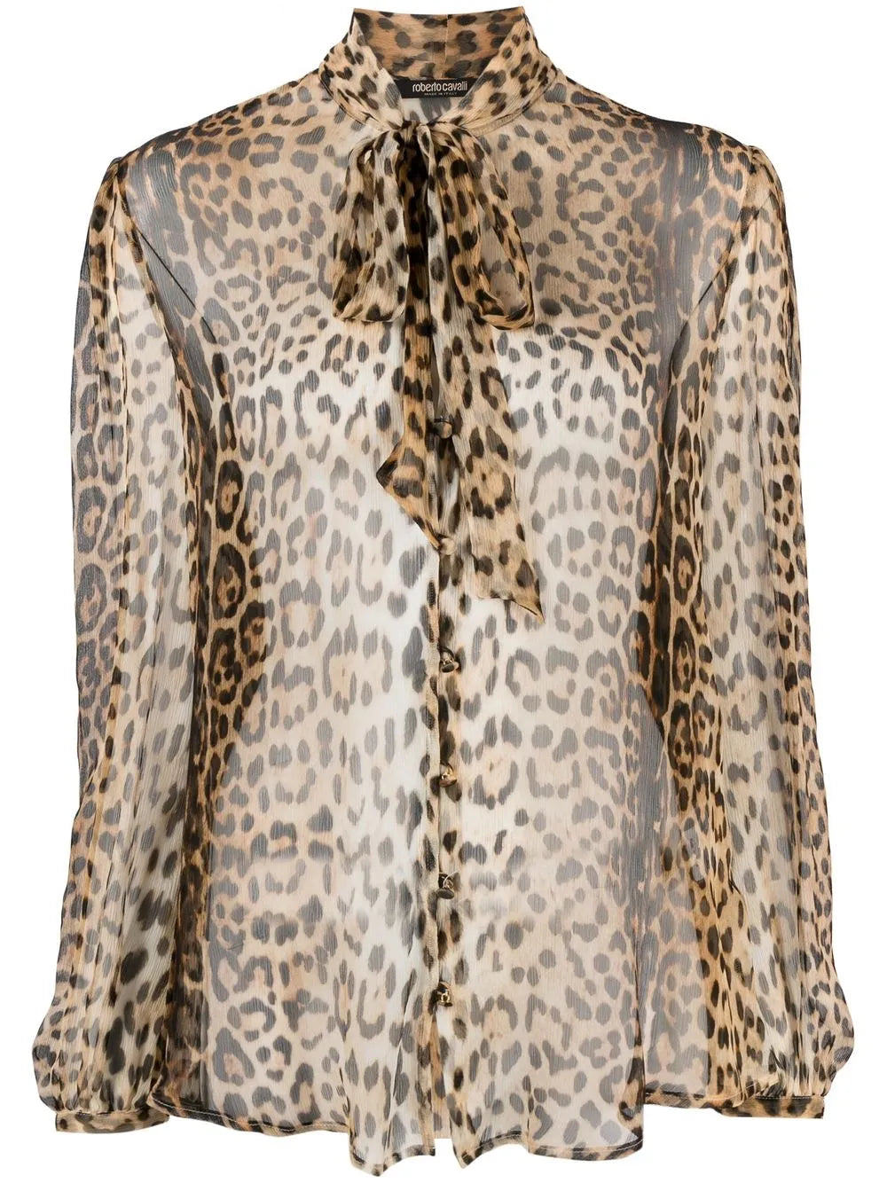 Leopard-Print Sheer Pussybow Blouse