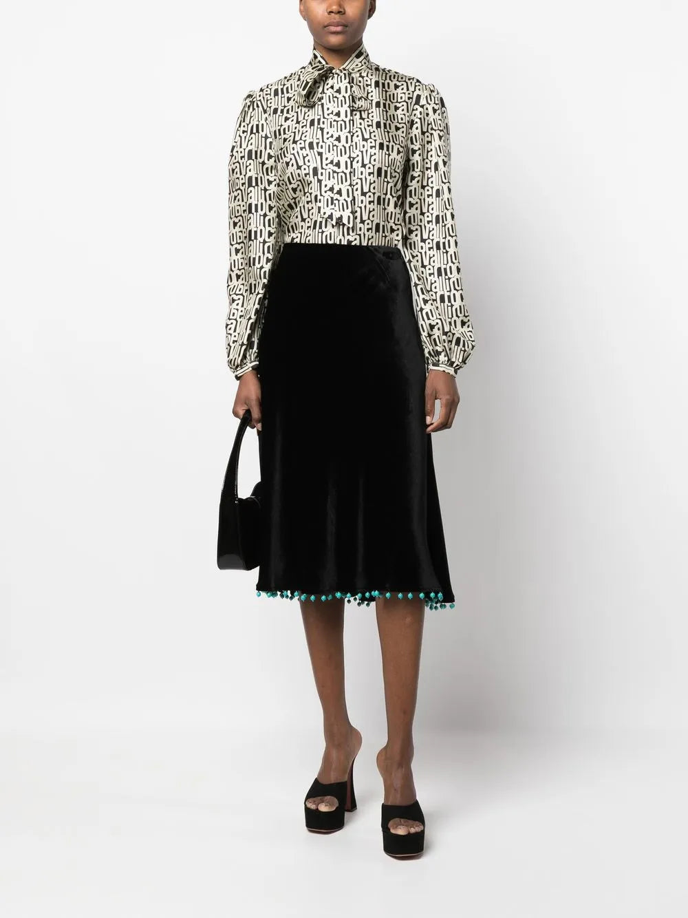 Beaded-Trim High-Waisted Skirt