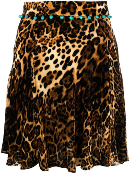 Ocelot-Print Velvet Mini Skirt