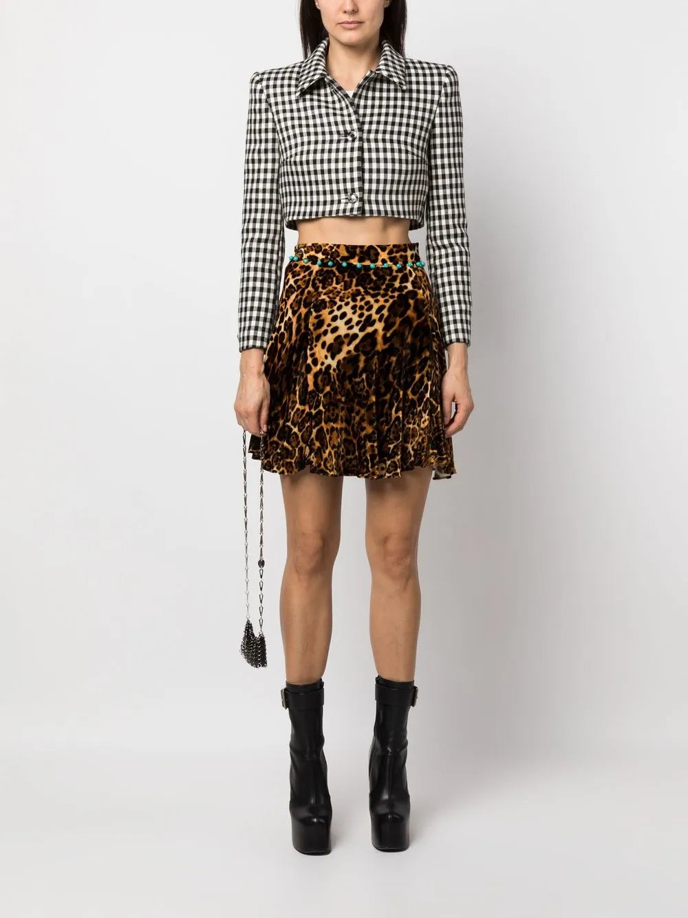 Ocelot-Print Velvet Mini Skirt