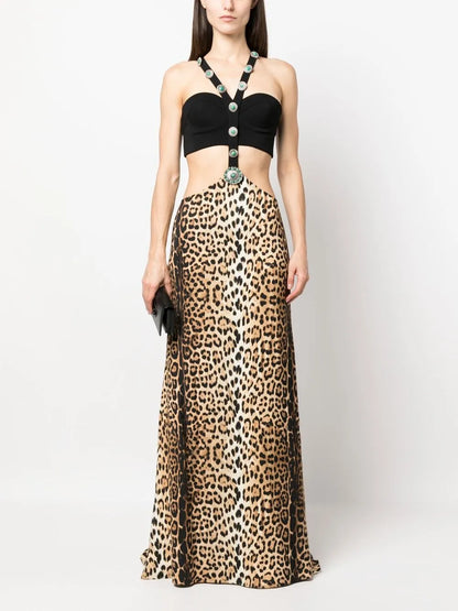 Leopard-Print Panelled Maxi Dress