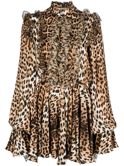 Ruffled-Detail Leopard-Print Dress