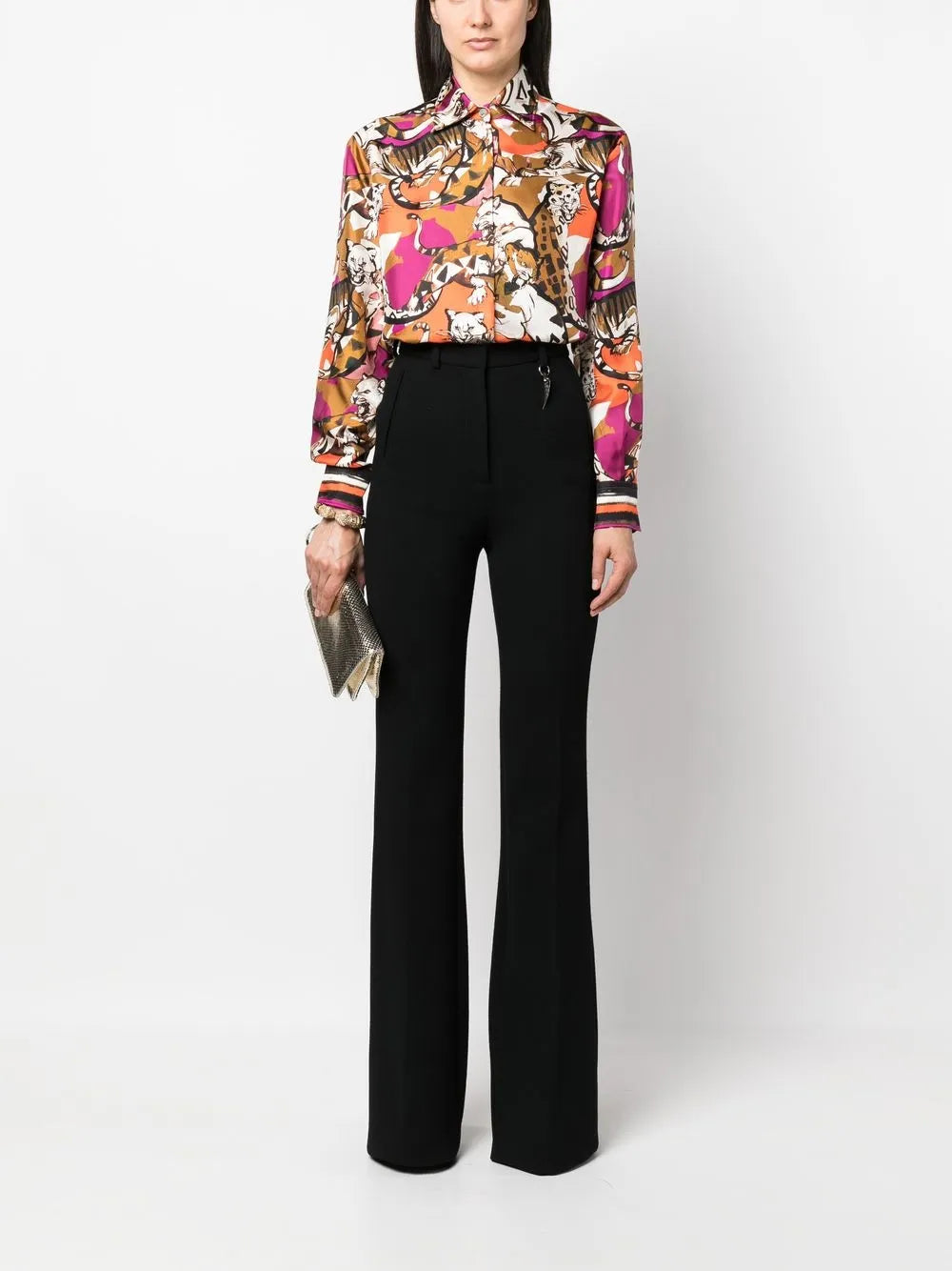 High-Waist Flared Wool Trousers
