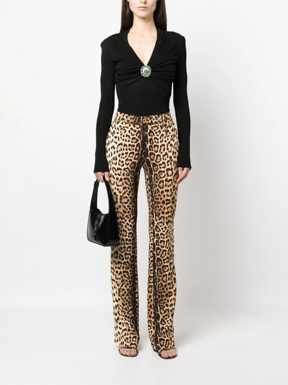 Slim-Cut Leopard-Print Trousers