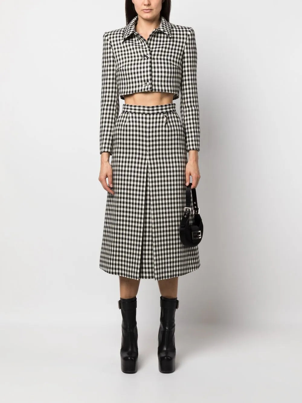 High-Waisted Gingham-Check Skirt