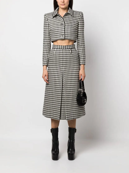 High-Waisted Gingham-Check Skirt
