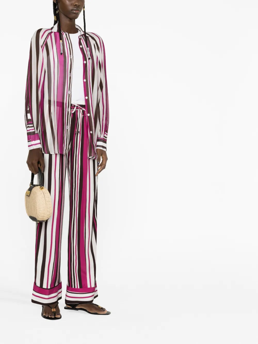 Striped Silk Palazzo Trousers