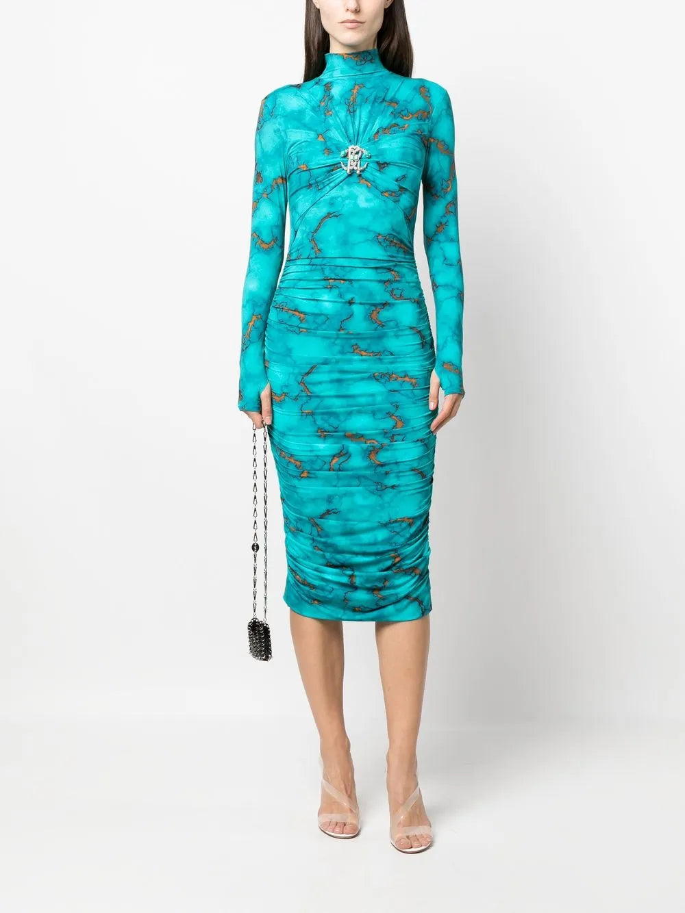 Marble-Print Bodycon Midi Dress