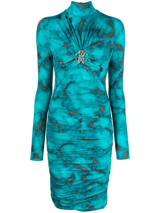 Marble-Print Bodycon Midi Dress