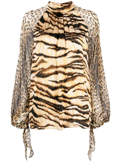 Animal-Print Puff-Sleeve Blouse