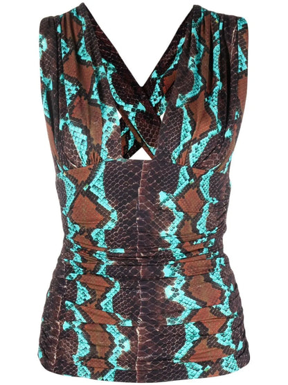 Snakeskin-Print Sleeveless Top