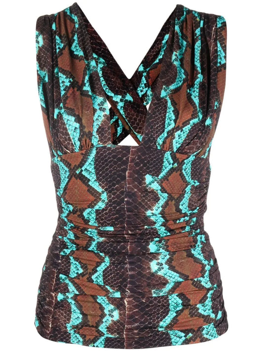 Snakeskin-Print Sleeveless Top
