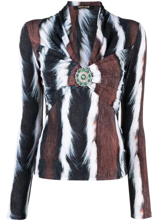 Animal-Print Long-Sleeve Top