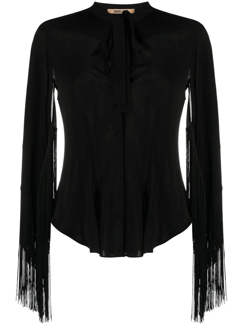 Fringe Cuffs Tie-Collar Shirt