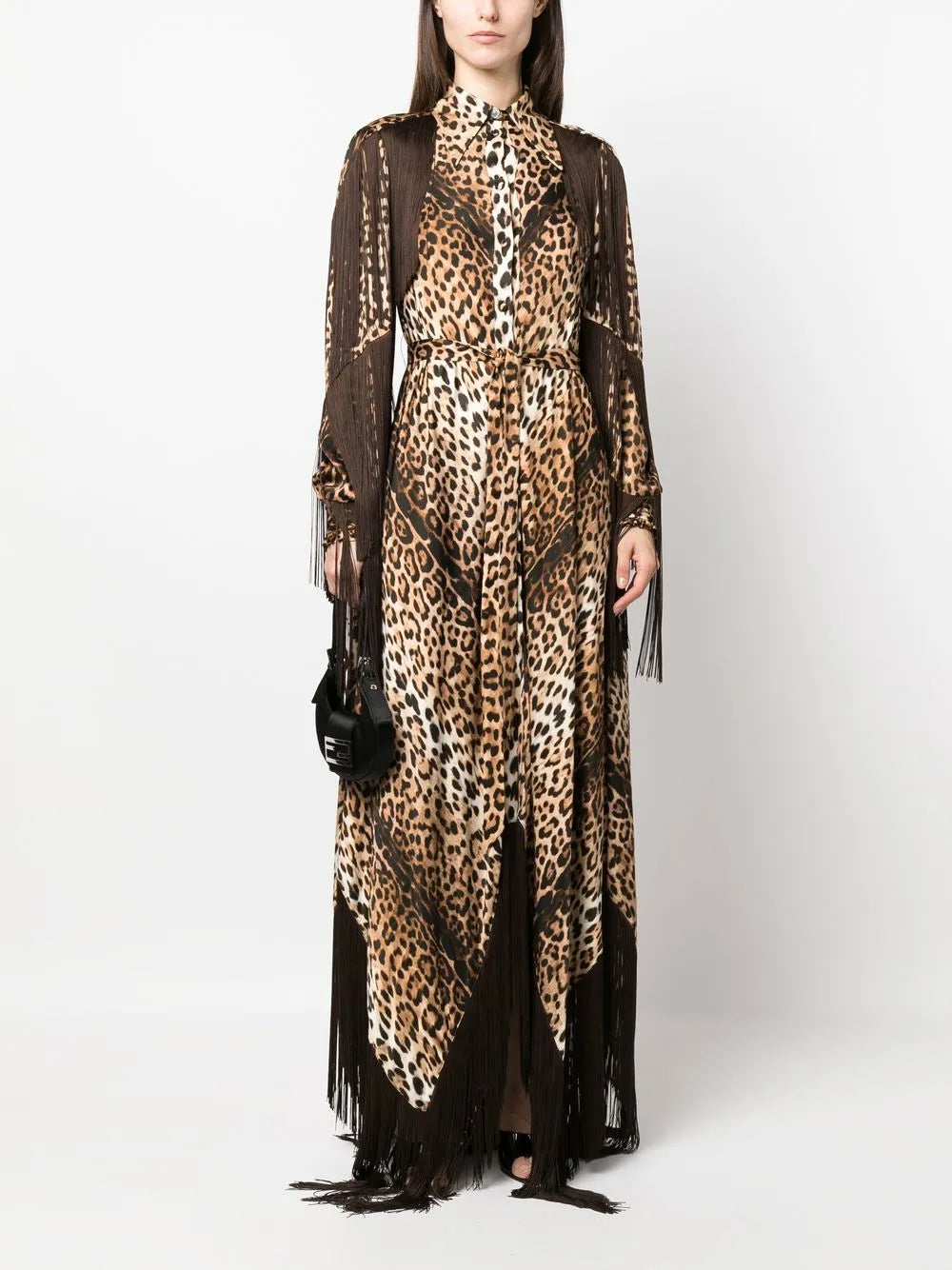 Fringed Leopard-Print Shirtdress