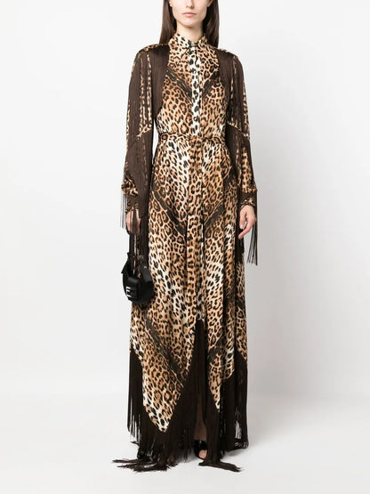 Fringed Leopard-Print Shirtdress