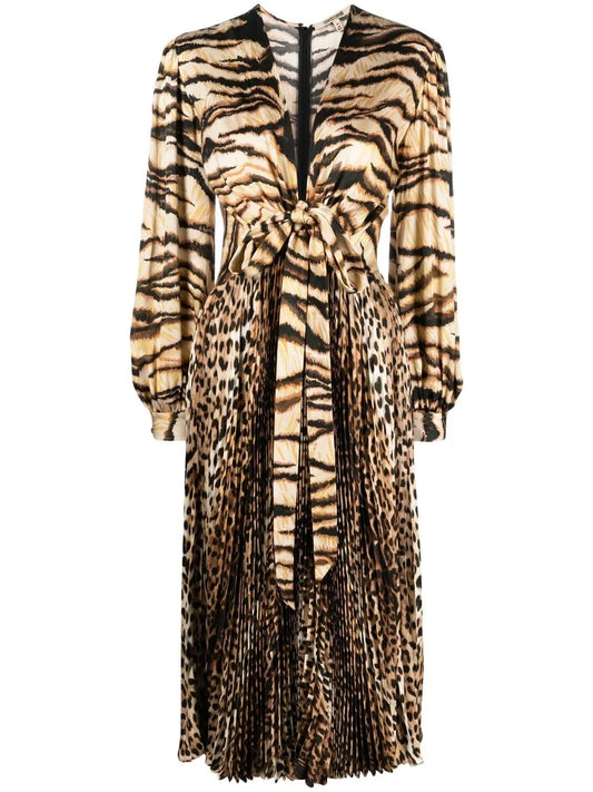 Animal-Print Knot-Font Midi Dress
