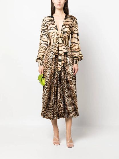 Animal-Print Knot-Font Midi Dress