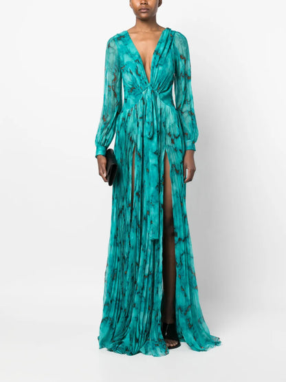 V-Neck Silk Long Dress