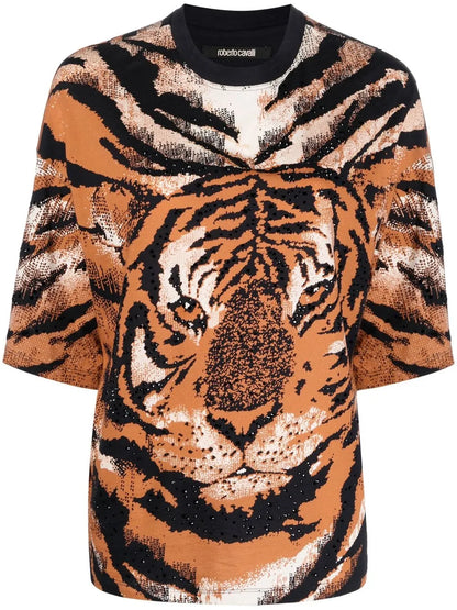 Embellished Tiger-Print Top