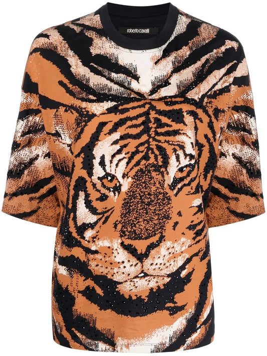 Embellished Tiger-Print Top