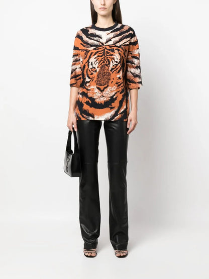 Embellished Tiger-Print Top
