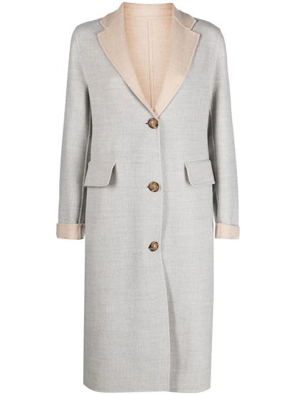Two-Tone Single-Breasted Wool Coat
