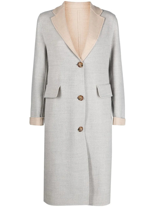 Two-Tone Single-Breasted Wool Coat