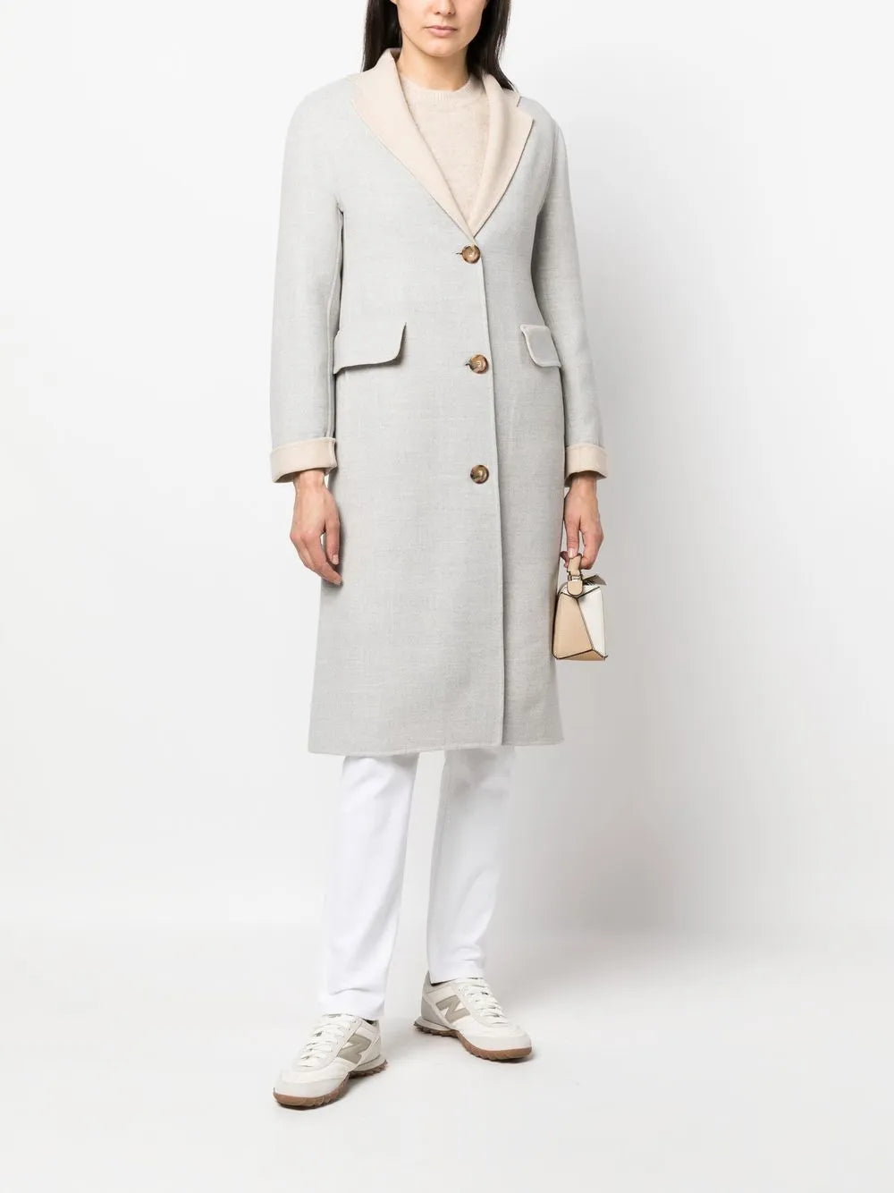 Two-Tone Single-Breasted Wool Coat