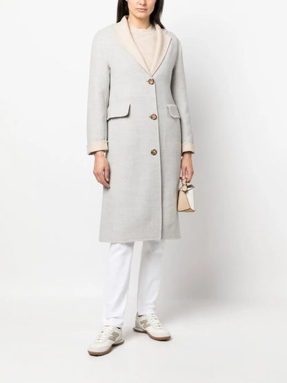 Two-Tone Single-Breasted Wool Coat