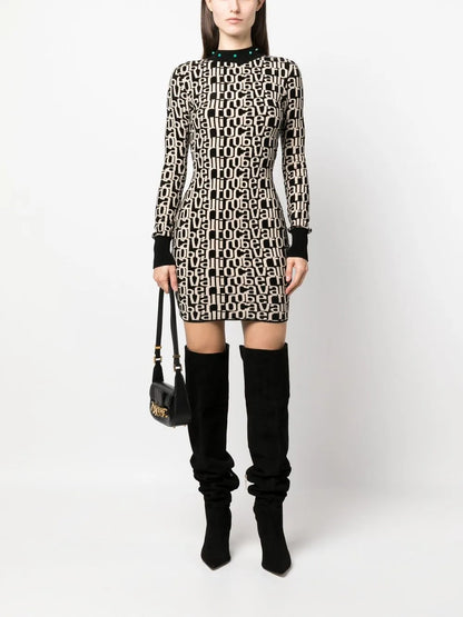 Logo Intarsia Long-Sleeve Minidress