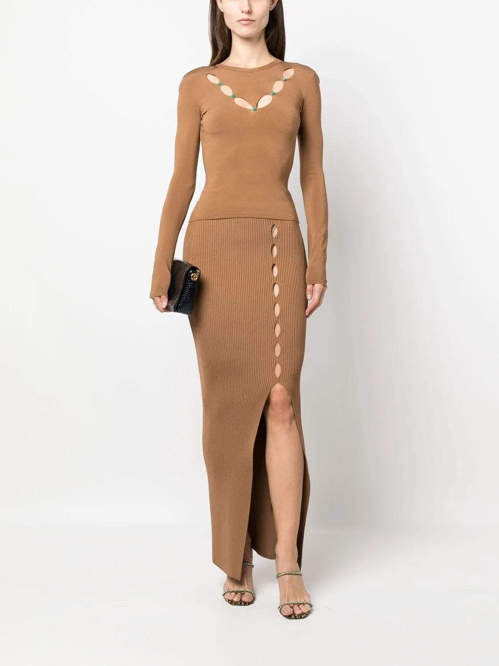 Perforated Ribbed-Knit Skirt