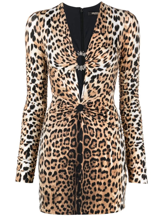 Leopard Print V-Neck Minidress