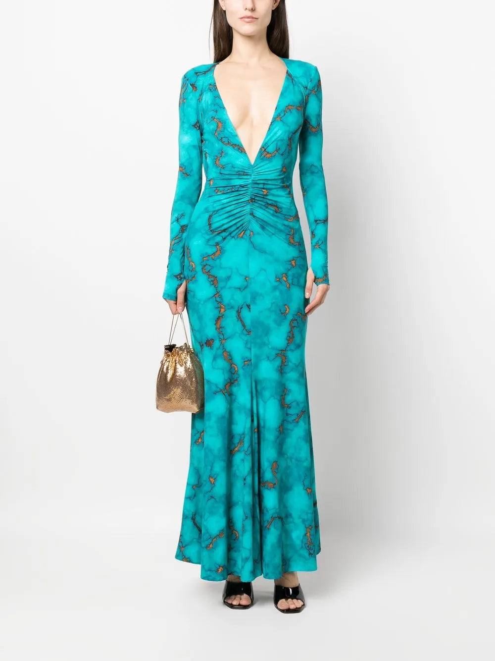 Ruched Marble-Print Dress