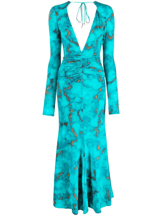 Ruched Marble-Print Dress