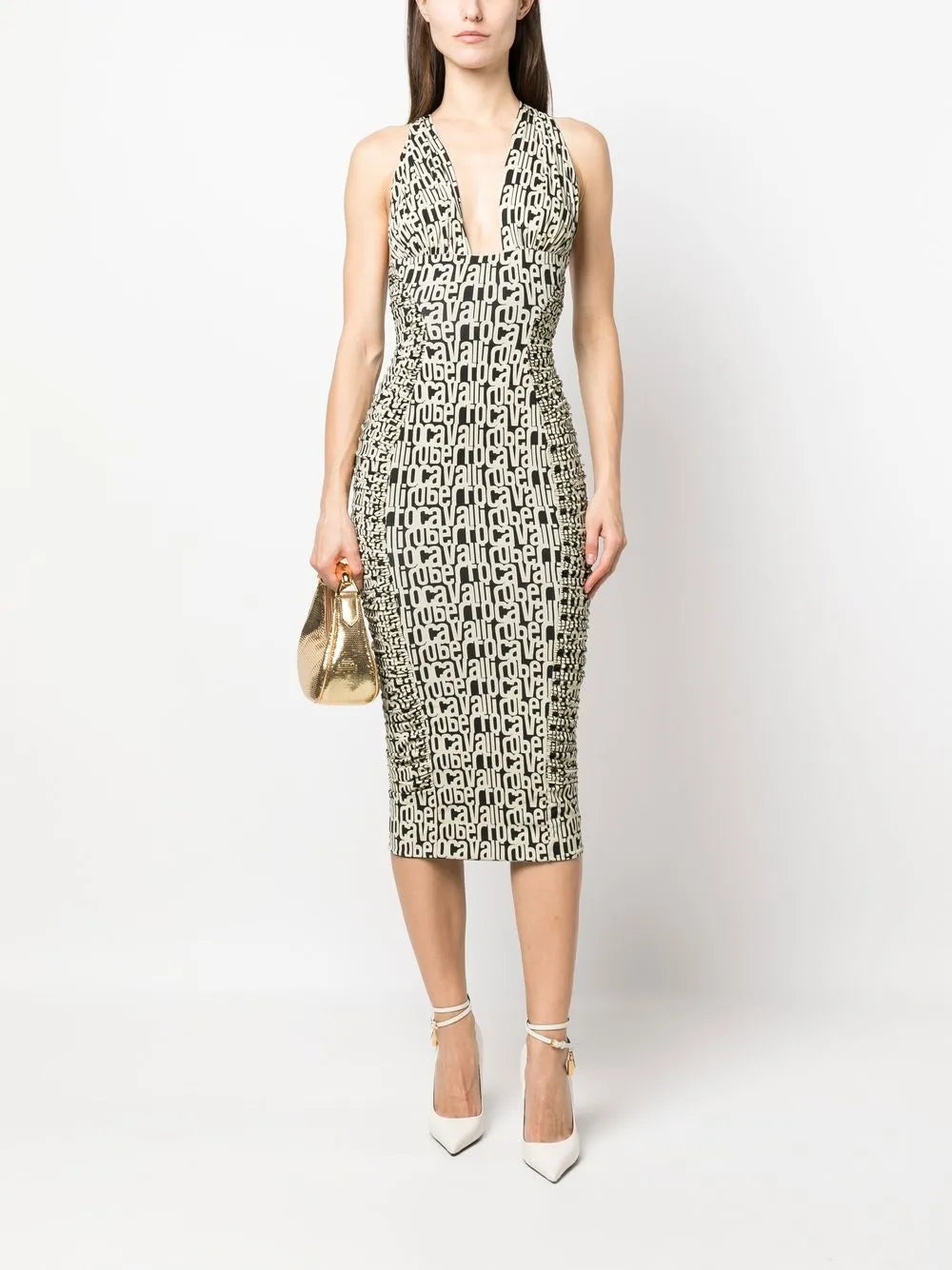 Logo Print Halterneck Midi Dress