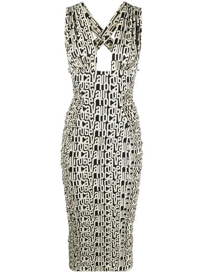 Logo Print Halterneck Midi Dress