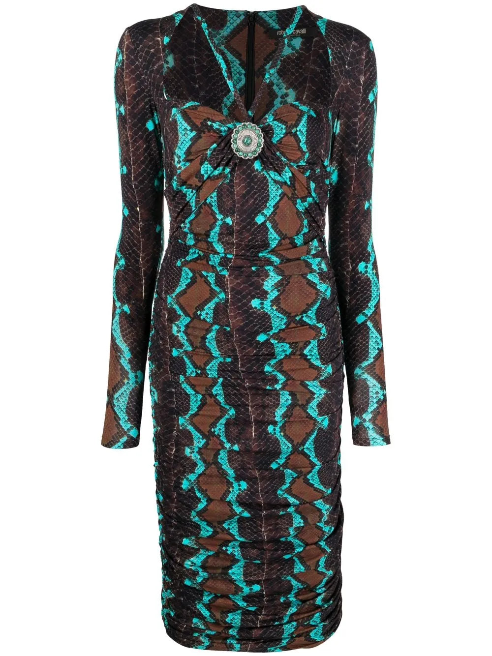 Snakeskin-Print Bodycon Midi Dress