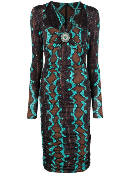 Snakeskin-Print Bodycon Midi Dress