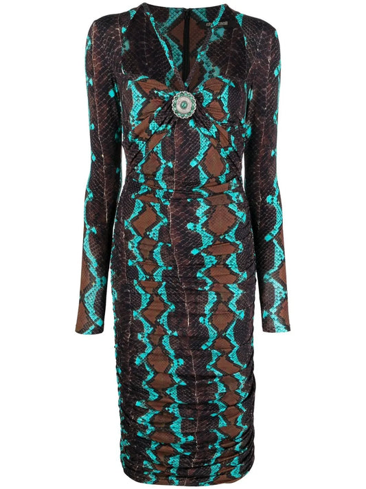 Snakeskin-Print Bodycon Midi Dress